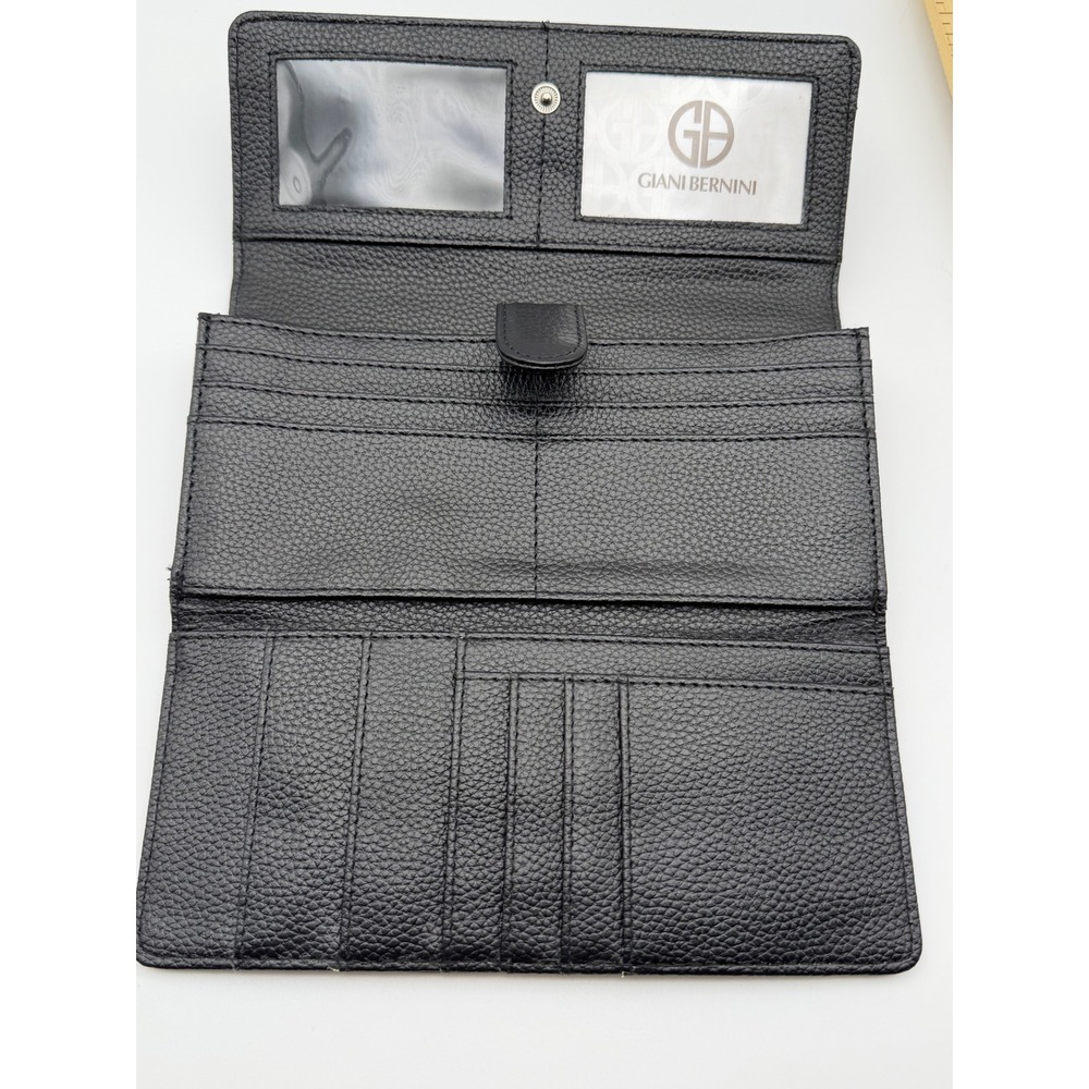 Giani Bernini Black Pebbled Leather Tri-Fold Continental Wallet ID Windows